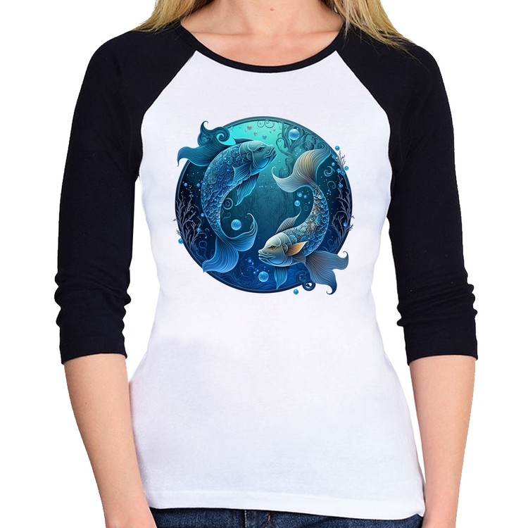 Baby Look Raglan Peixes Sígno Manga 3/4