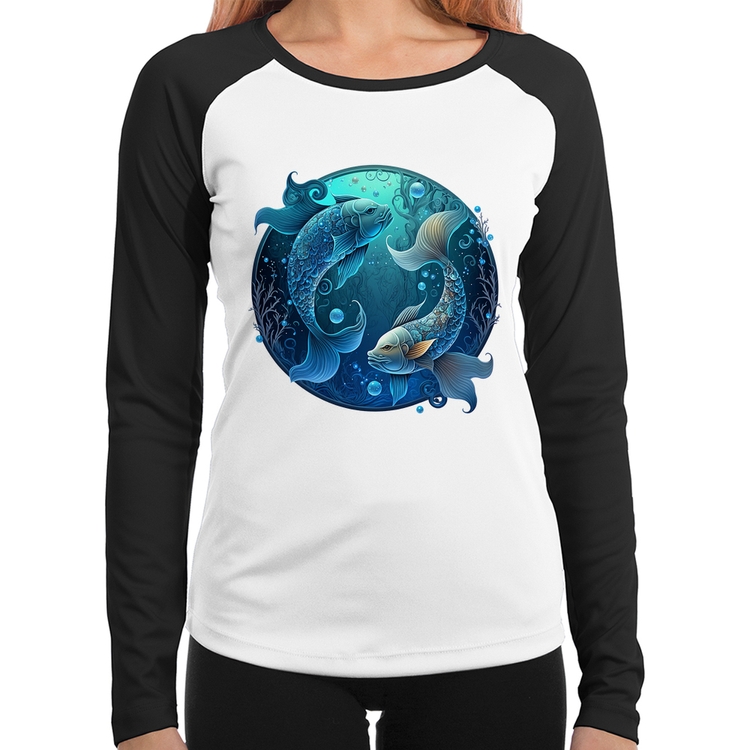 Baby Look Raglan Peixes Sígno Manga Longa