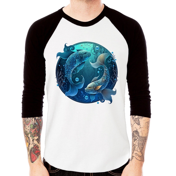 Camiseta Raglan Peixes Sígno Manga 3/4