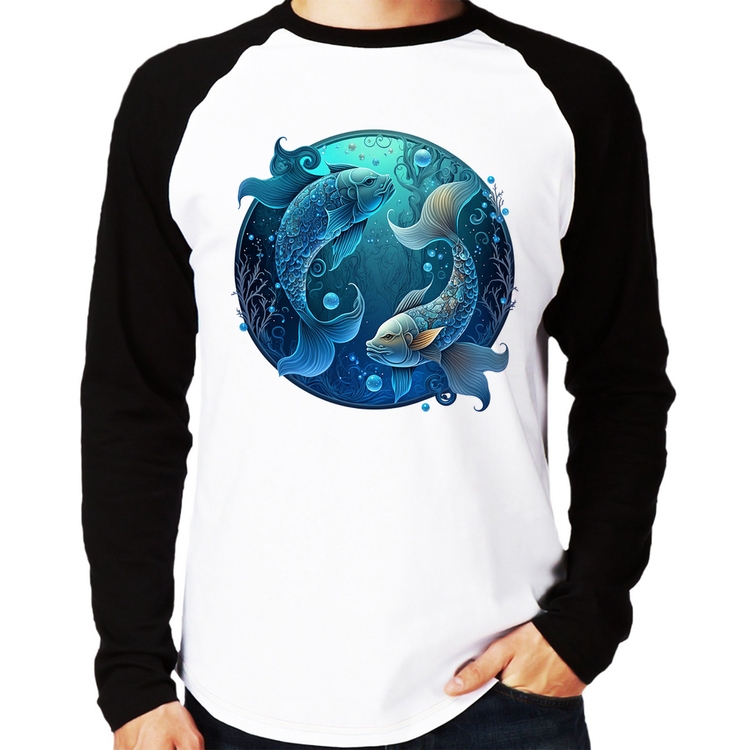 Camiseta Raglan Peixes Sígno Manga Longa