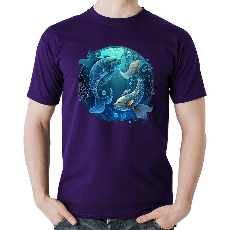 Camiseta Algodão Peixes Sígno - Roxa