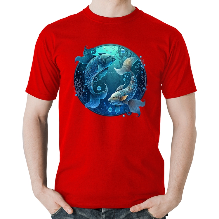 Camiseta Algodão Peixes Sígno - Vermelha