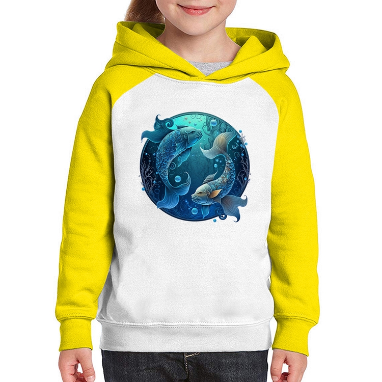 Moletom Infantil Peixes Sígno - Branco/Amarelo