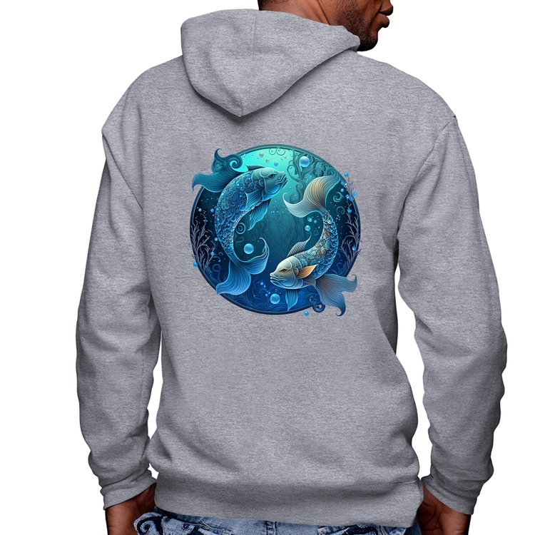 Blusa Moletom Peixes Sígno Masculina com Capuz e Zíper - Mescla