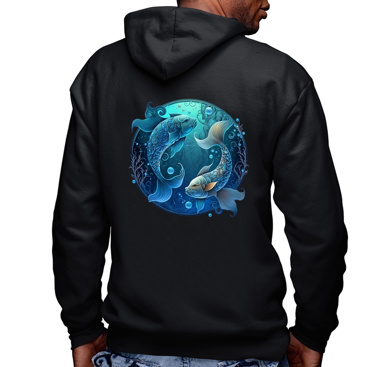 Blusa Moletom Peixes Sígno Masculina com Capuz e Zíper
