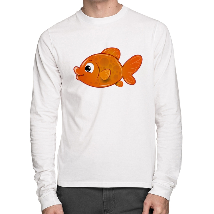 Camiseta Algodão Peixinho Brinquedo Manga Longa - Branca