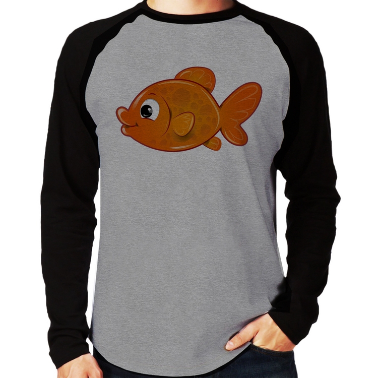 Camiseta Raglan Peixinho Brinquedo Manga Longa - Cinza/Preto