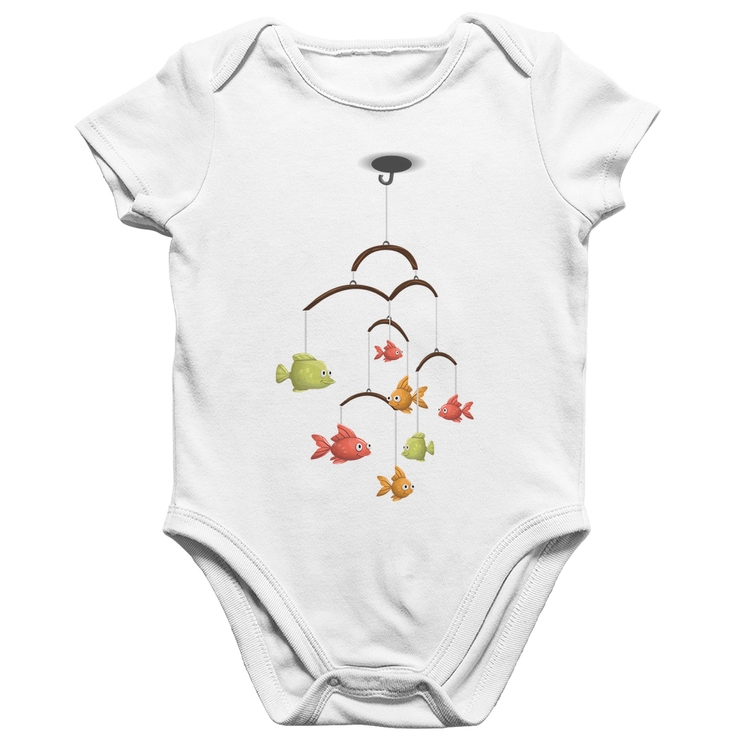 Body Bebê Algodão Peixinhos Móbile - Branco