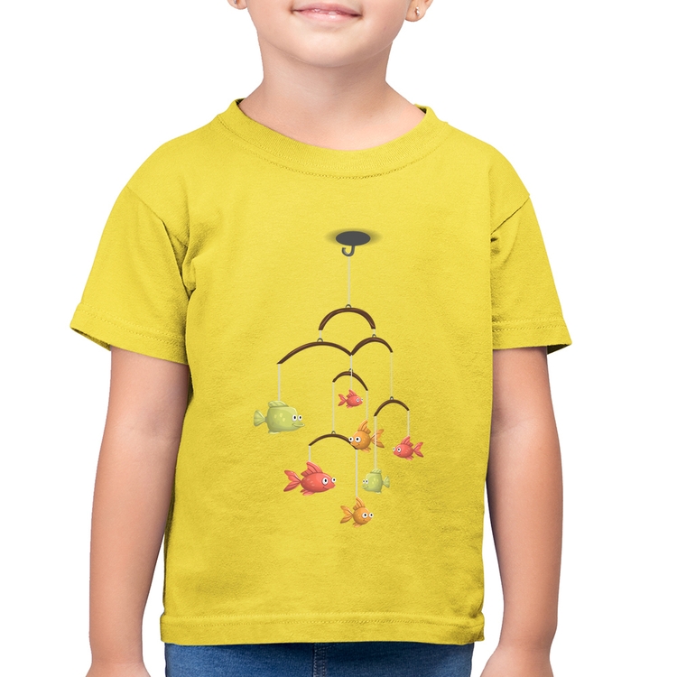 Camiseta Algodão Infantil Peixinhos Móbile - Amarelo Canário