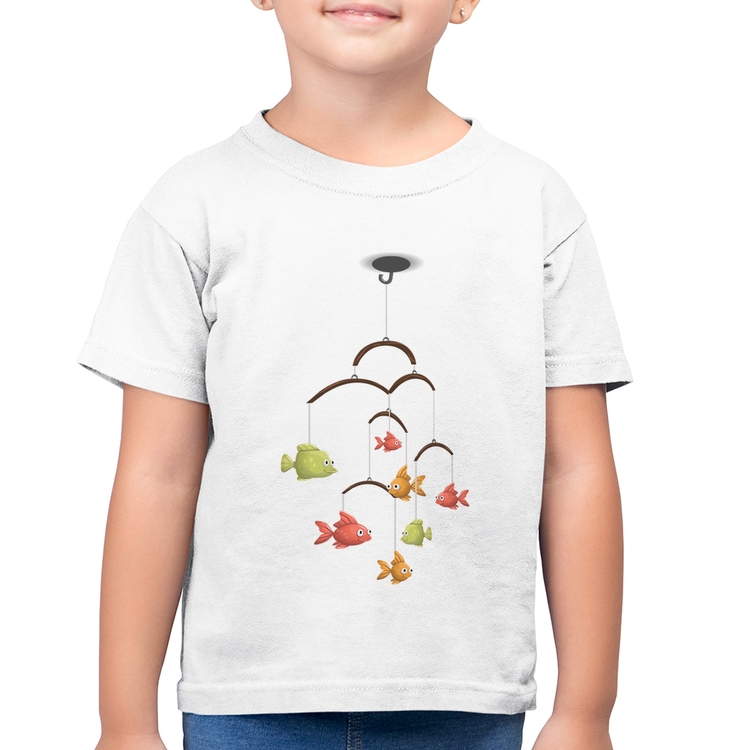 Camiseta Algodão Infantil Peixinhos Móbile - Branca