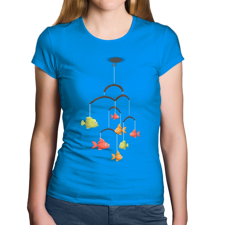 Baby Look Algodão Peixinhos Móbile - Azul