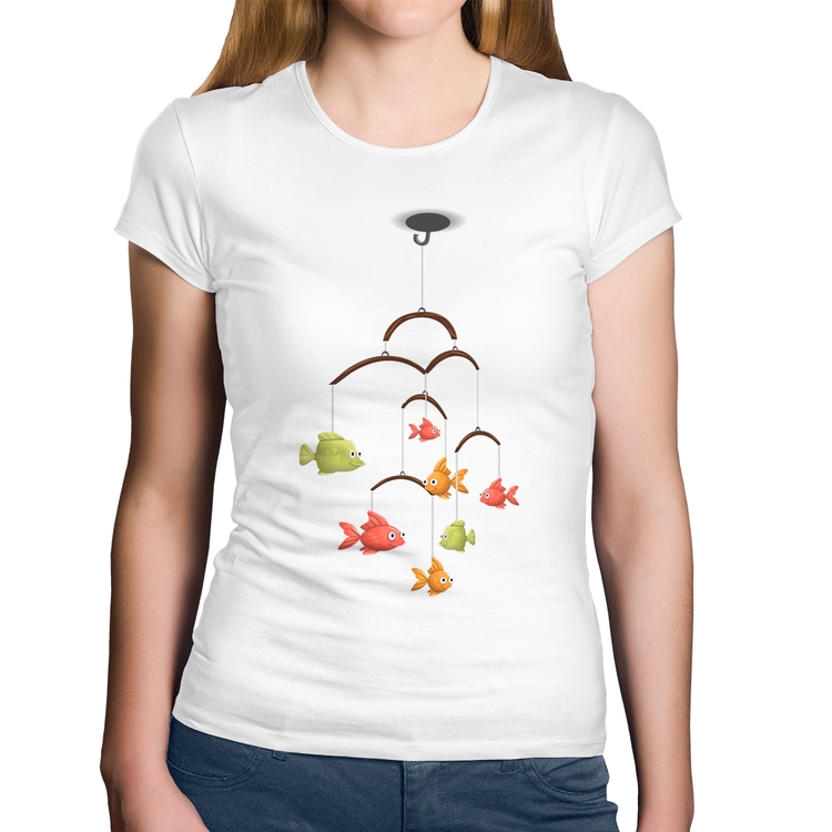 Baby Look Algodão Peixinhos Móbile - Branca