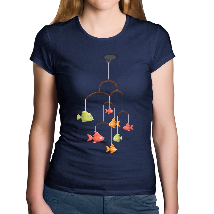 Baby Look Algodão Peixinhos Móbile - Marinho