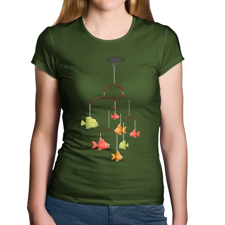 Baby Look Algodão Peixinhos Móbile - Musgo