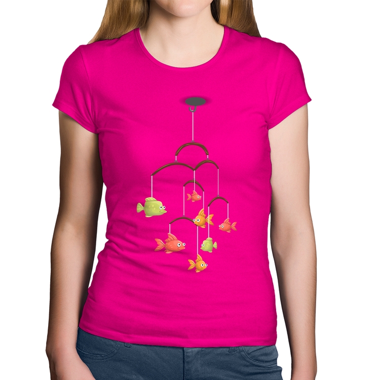 Baby Look Algodão Peixinhos Móbile - Rosa