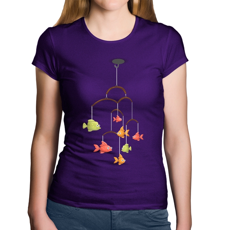 Baby Look Algodão Peixinhos Móbile - Roxa