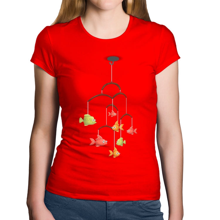 Baby Look Algodão Peixinhos Móbile - Vermelha