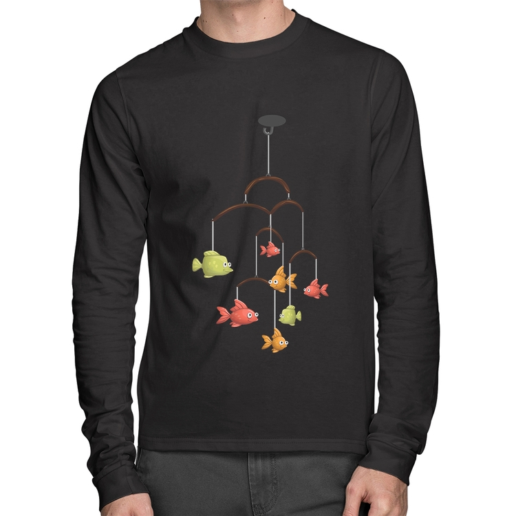 Camiseta Algodão Peixinhos Móbile Manga Longa