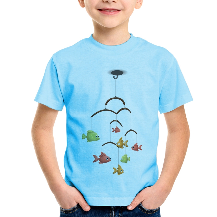 Camiseta Infantil Peixinhos Móbile - Azul Bebê