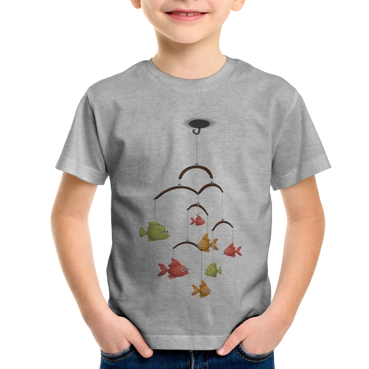 Camiseta Infantil Peixinhos Móbile - Cinza