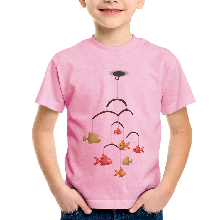 Camiseta Infantil Peixinhos Móbile - Rosa Bebê