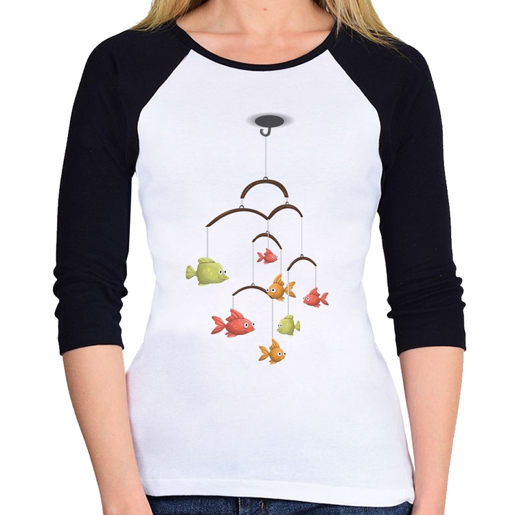 Baby Look Raglan Peixinhos Móbile Manga 3/4