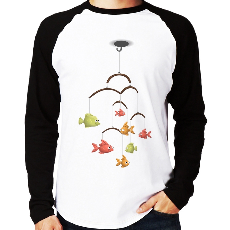 Camiseta Raglan Peixinhos Móbile Manga Longa