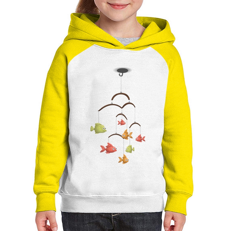 Moletom Infantil Peixinhos Móbile - Branco/Amarelo