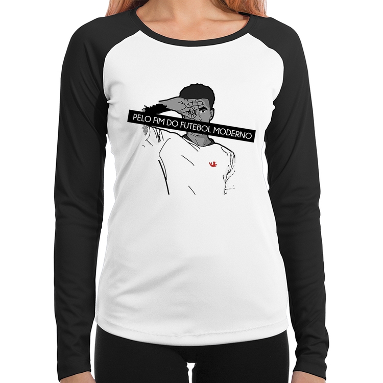 Baby Look Raglan Pelo fim do futebol moderno Manga Longa