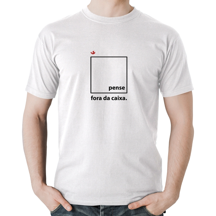 Camiseta Algodão Pense fora da caixa - Branca