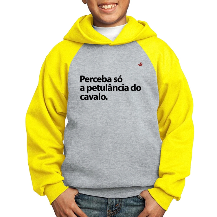 Moletom Infantil Perceba só a petulância do cavalo - Cinza/Amarelo