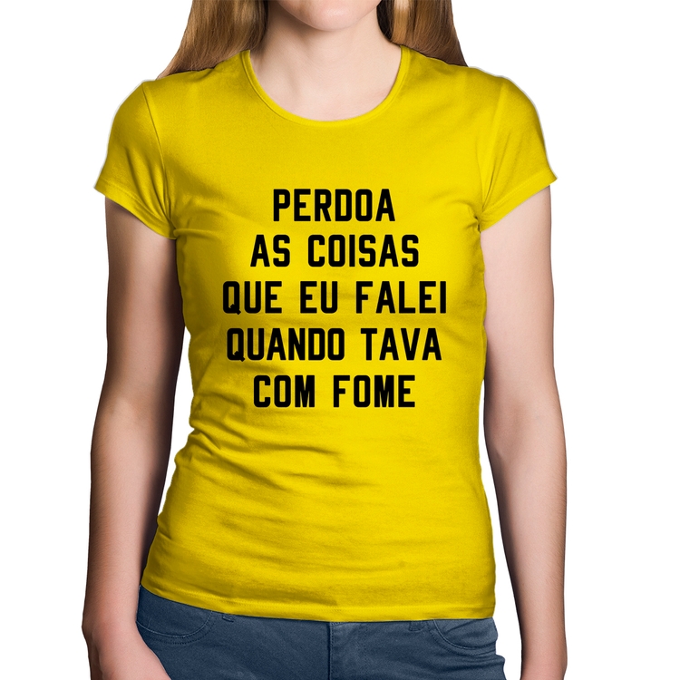 Baby Look Algodão Perdoa, eu tava com fome - Amarela