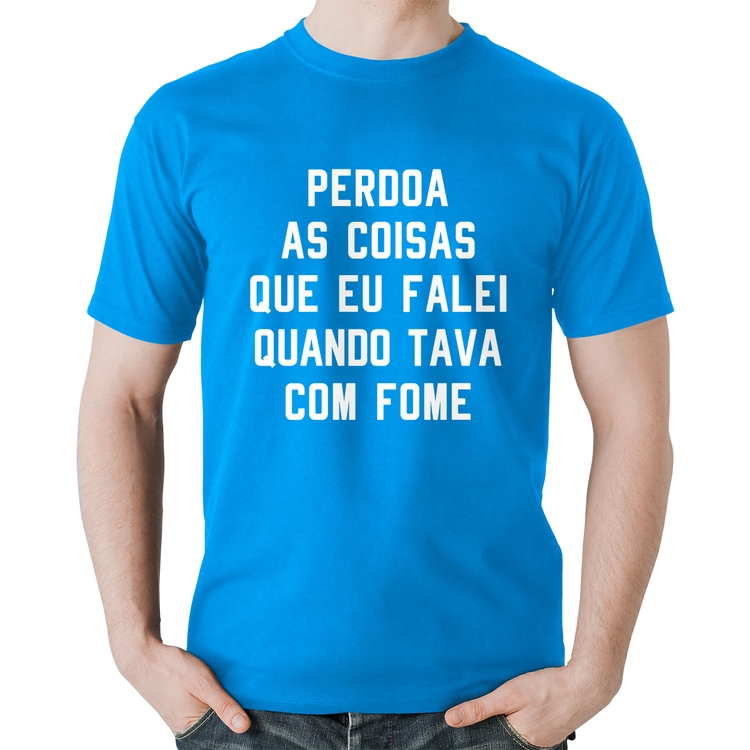Camiseta Algodão Perdoa, eu tava com fome - Azul