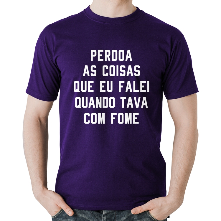 Camiseta Algodão Perdoa, eu tava com fome - Roxa