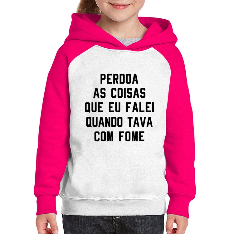 Moletom Infantil Perdoa, eu tava com fome - Branco/Rosa