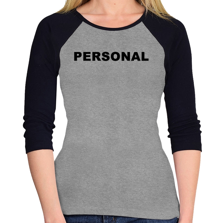Baby Look Raglan Personal  Manga 3/4 - Cinza/Preto