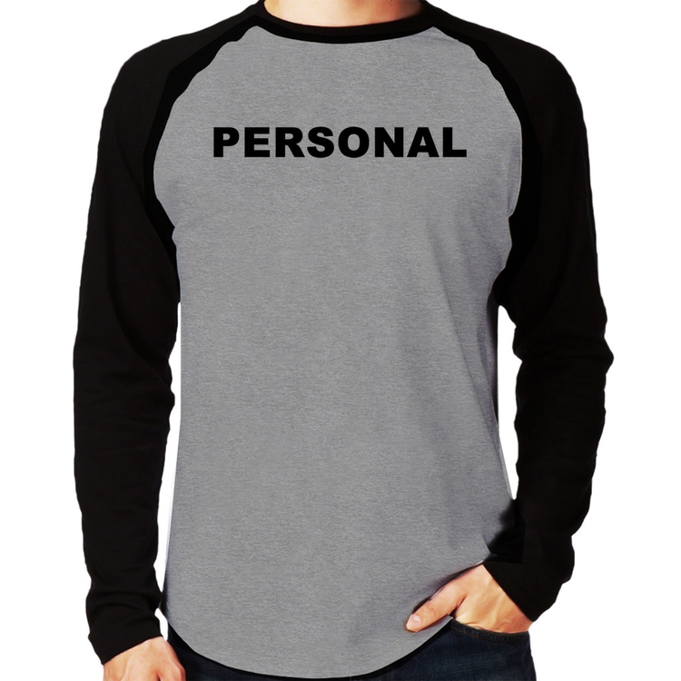 Camiseta Raglan Personal  Manga Longa - Cinza/Preto