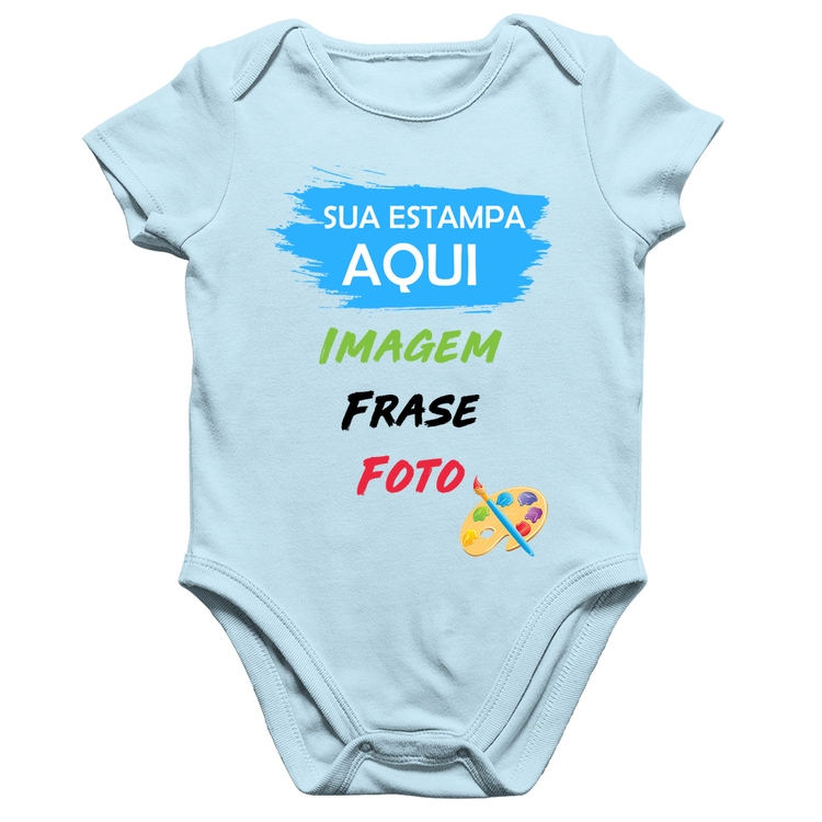 Body Bebê Algodão Estampa Personalizada (Imagem, frase ou foto) - Azul Bebê
