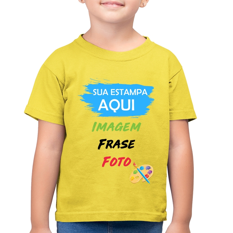 Camiseta Algodão Infantil Estampa Personalizada (Imagem, frase ou foto) - Amarelo Canário