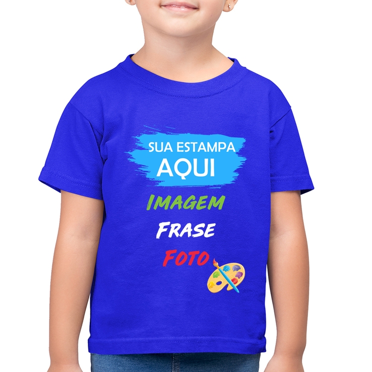 Camiseta Algodão Infantil Estampa Personalizada (Imagem, frase ou foto) - Azul Royal