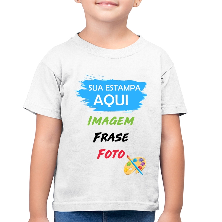 Camiseta Algodão Infantil Estampa Personalizada (Imagem, frase ou foto) - Branca