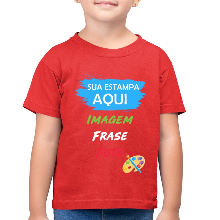 Camiseta Algodão Infantil Estampa Personalizada (Imagem, frase ou foto) - Vermelha