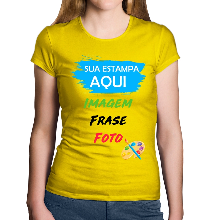 Baby Look Algodão Estampa Personalizada (Imagem, frase ou foto) - Amarela