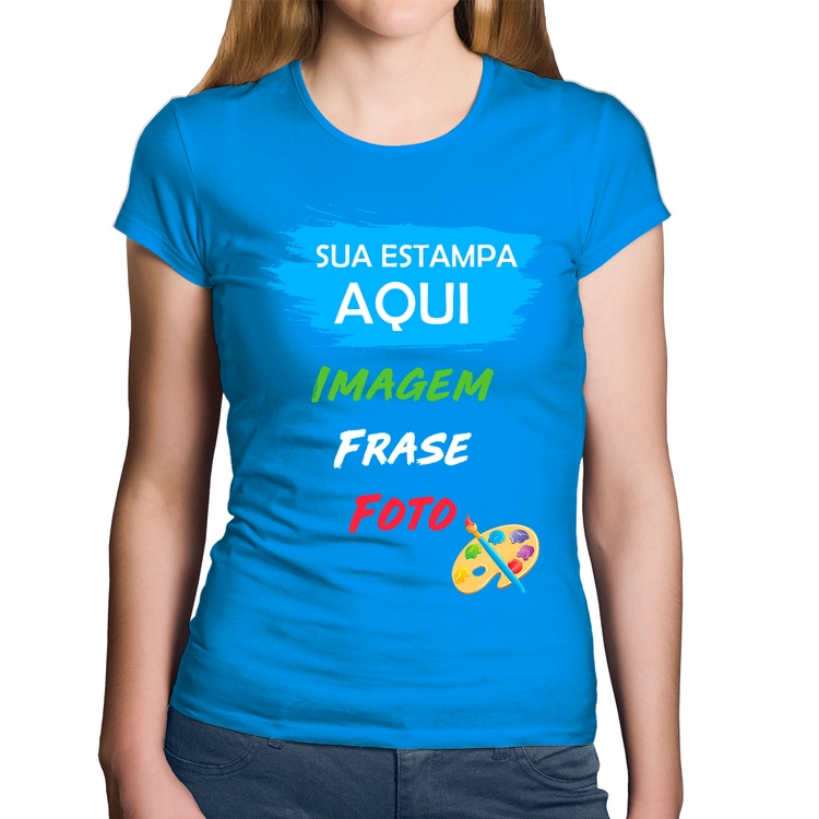 Baby Look Algodão Estampa Personalizada (Imagem, frase ou foto) - Azul