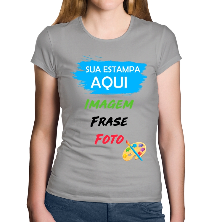 Baby Look Algodão Estampa Personalizada (Imagem, frase ou foto) - Cinza