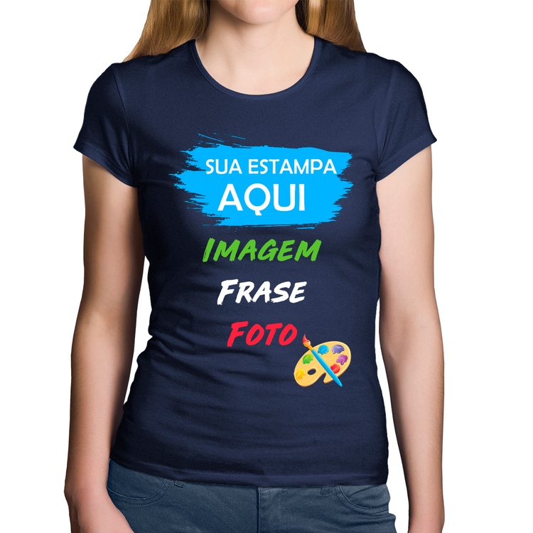 Baby Look Algodão Estampa Personalizada (Imagem, frase ou foto) - Marinho