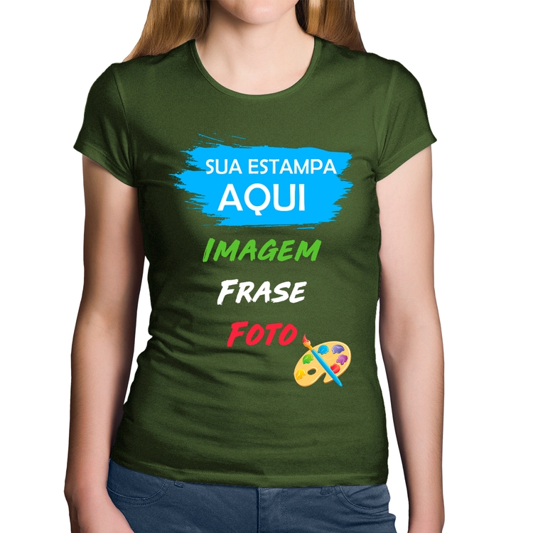 Baby Look Algodão Estampa Personalizada (Imagem, frase ou foto) - Musgo