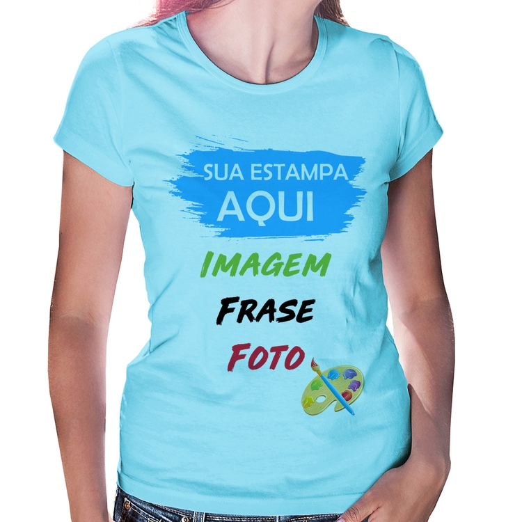 Baby Look Estampa Personalizada (Imagem, frase ou foto) - Azul Bebê