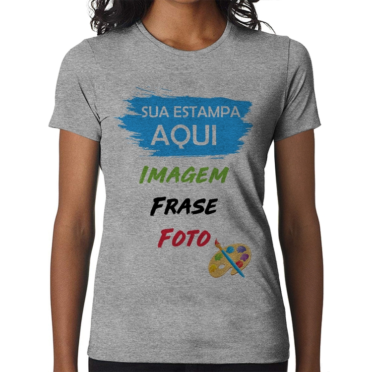 Baby Look Estampa Personalizada (Imagem, frase ou foto) - Cinza