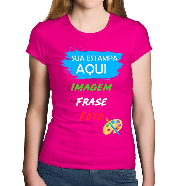 Baby Look Algodão Estampa Personalizada (Imagem, frase ou foto) - Rosa